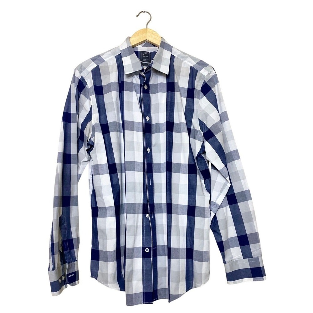 Gap Mens Non-Iron Original Fit Blue White Buffalo Check Button Down Shirt Large